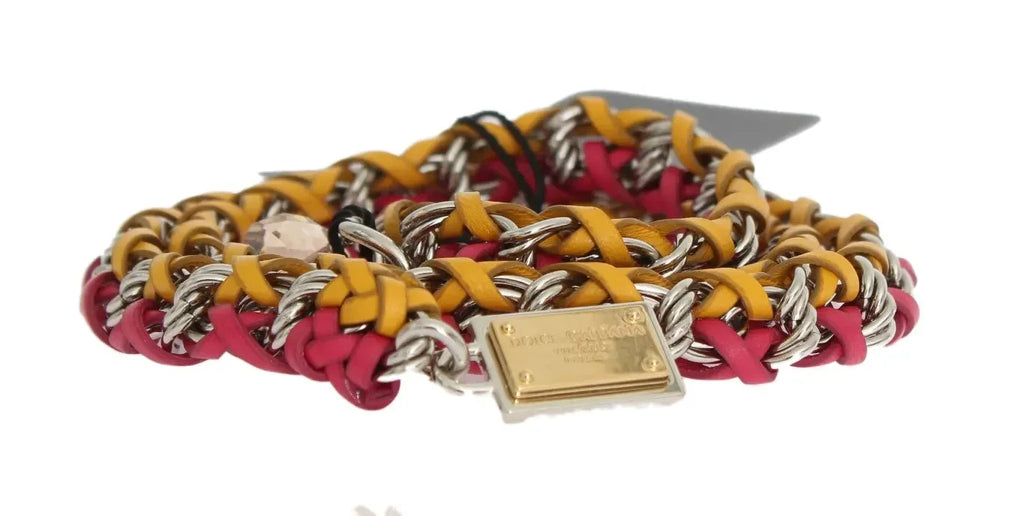 Dolce & Gabbana Red Yellow Leather Crystal Belt - Zeiniez