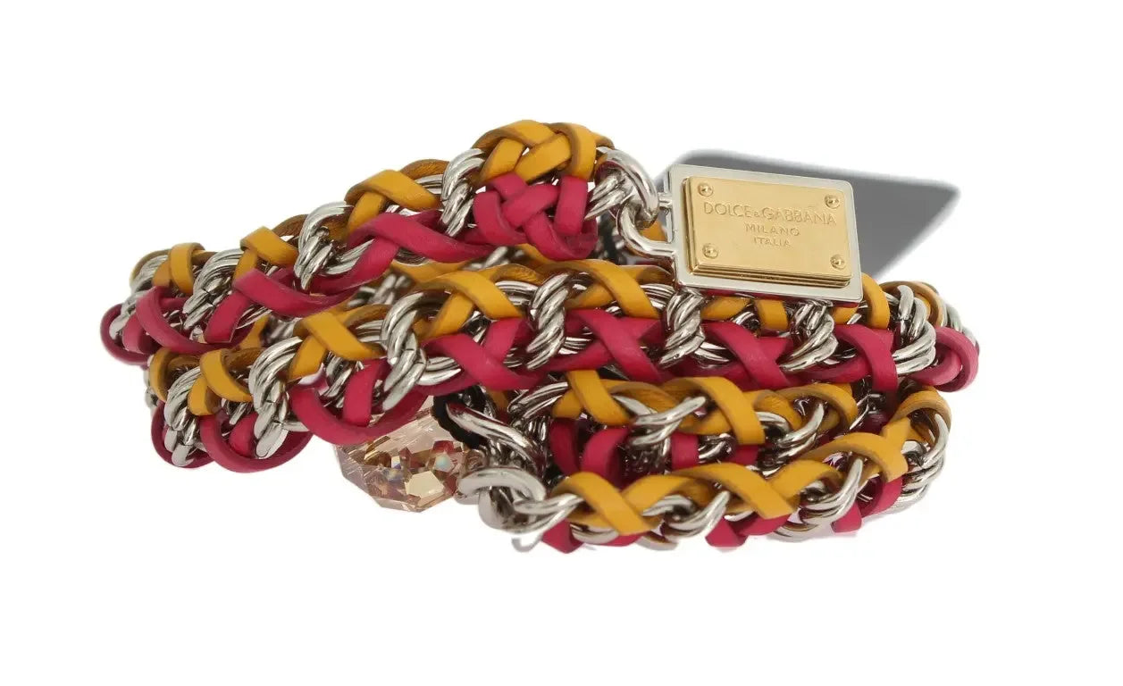 Dolce & Gabbana Red Yellow Leather Crystal Belt - Zeiniez