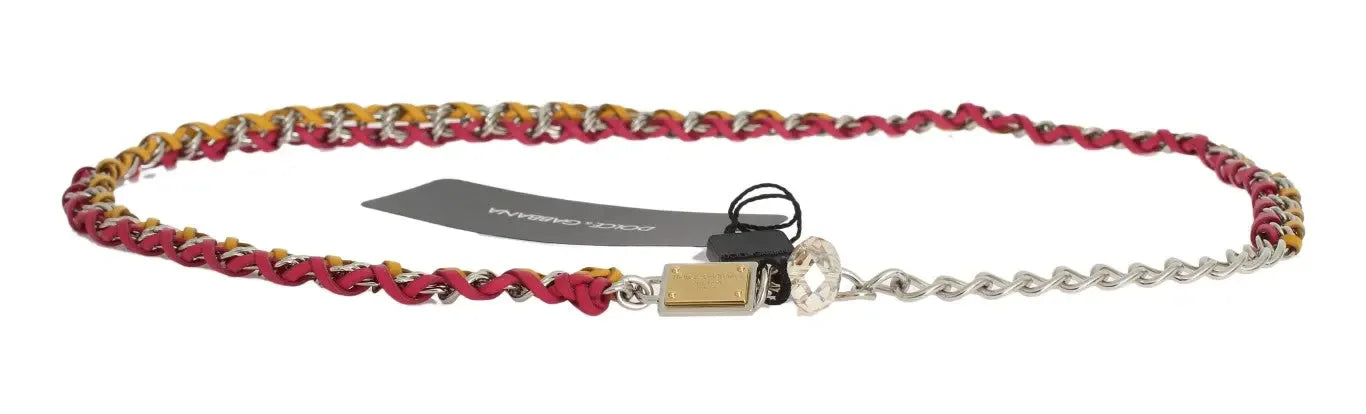 Dolce & Gabbana Red Yellow Leather Crystal Belt - Zeiniez