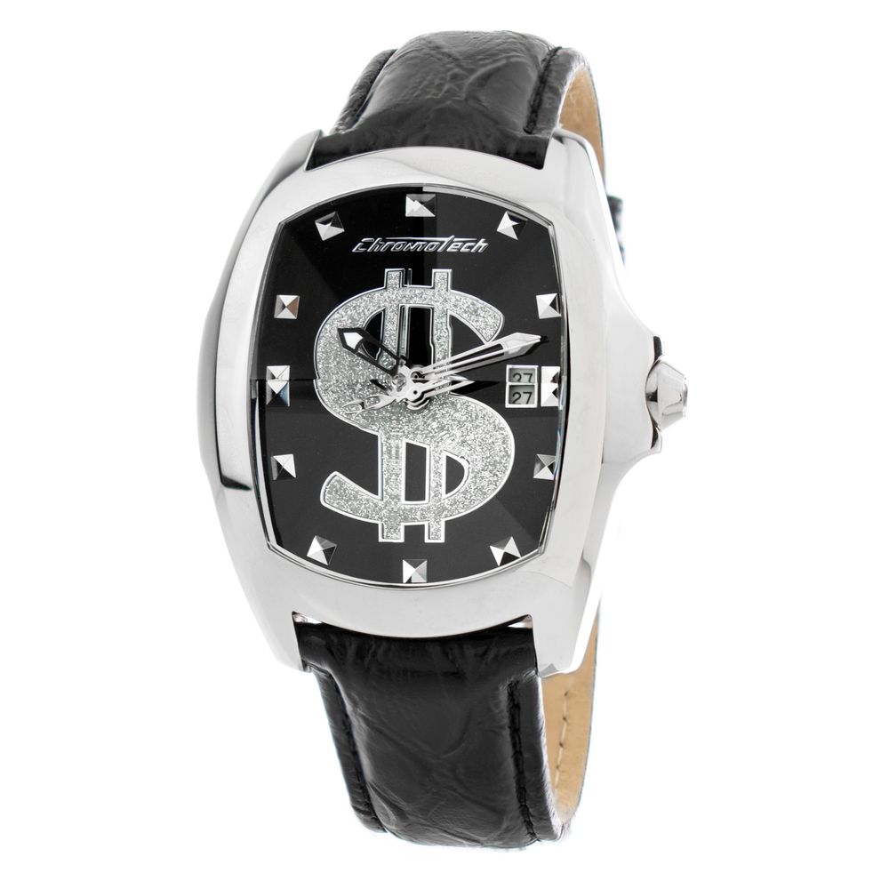 Chronotech Black Leather Dress Watch