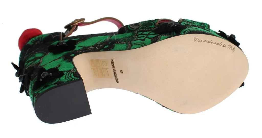 Dolce & Gabbana Green Brocade Snakeskin Roses Crystal Shoes - Zeiniez