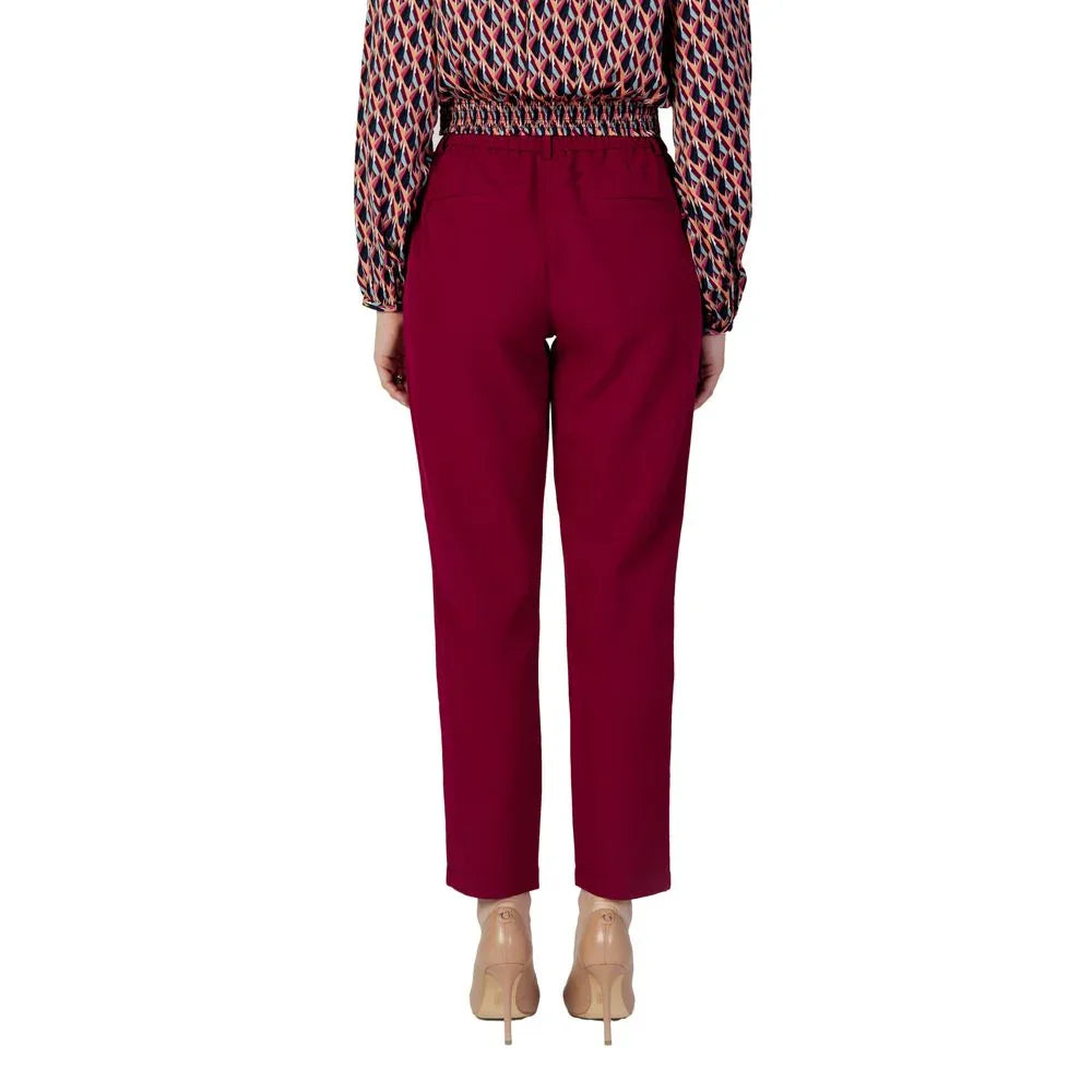 Vila Clothes Bordeaux Polyester Casual Pants - Zeiniez