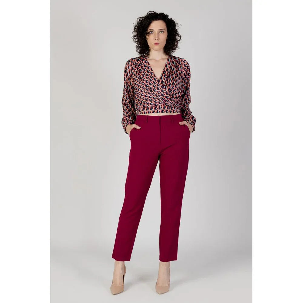 Vila Clothes Bordeaux Polyester Casual Pants - Zeiniez