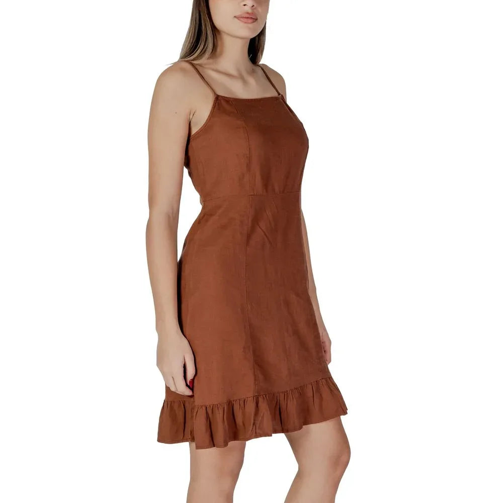 B.Young Brown Linen Midi Dress - Zeiniez