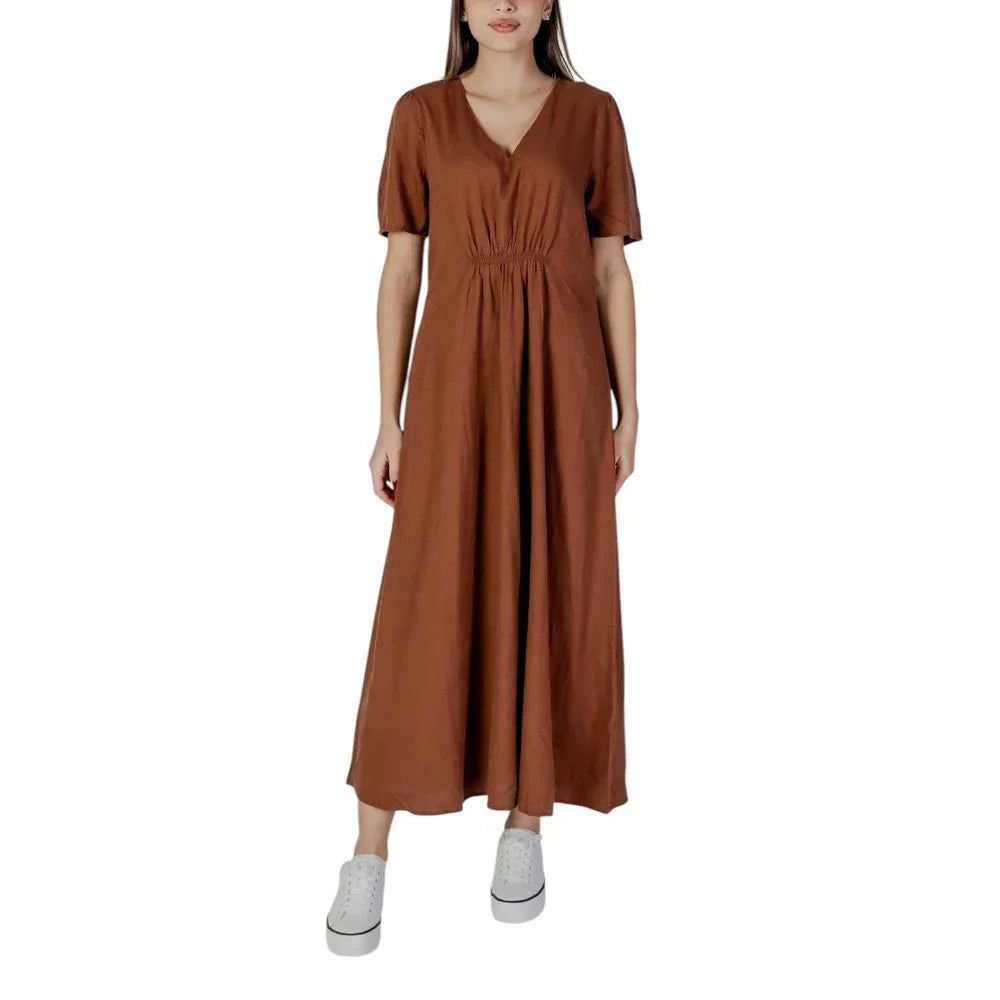 B.Young Brown Linen Long Dress - Zeiniez