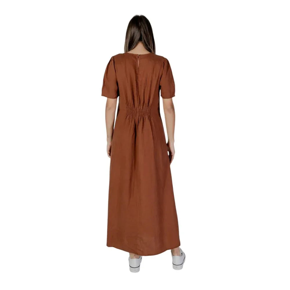 B.Young Brown Linen Long Dress - Zeiniez
