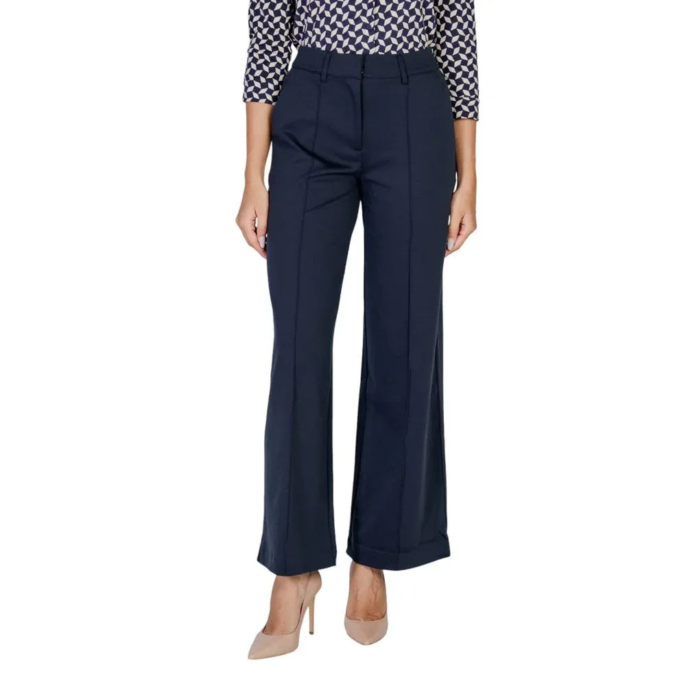 ICHI Blue Polyester Casual Pants - Zeiniez