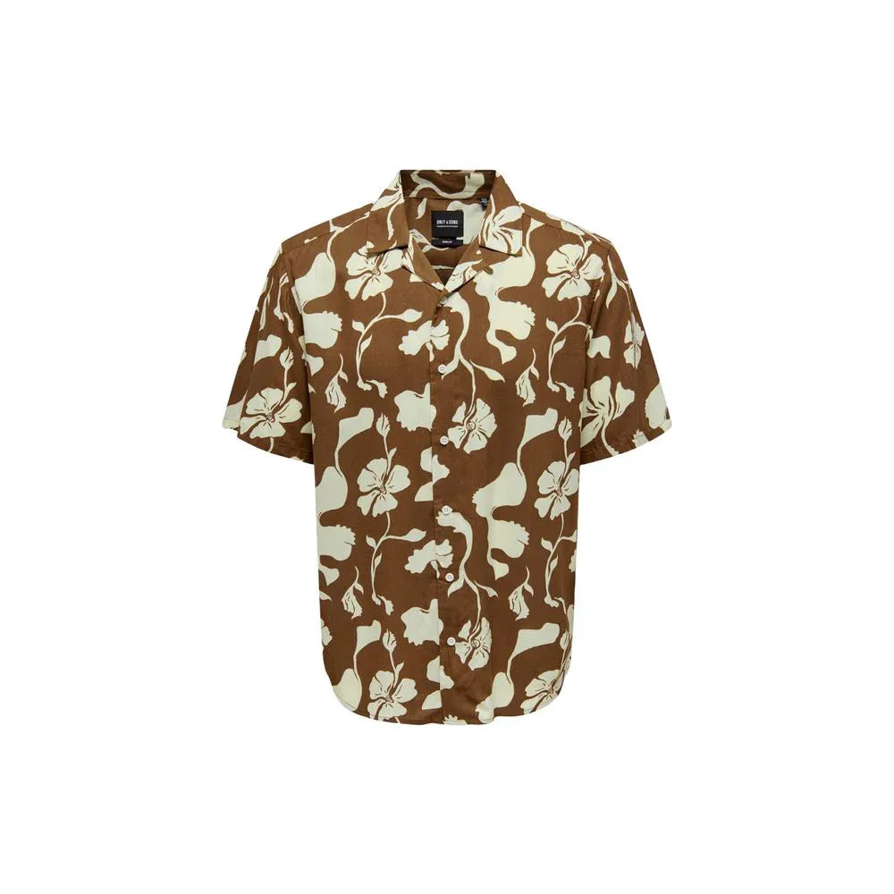 Only & Sons Brown Viscose Shortsleeve Shirt - Zeiniez