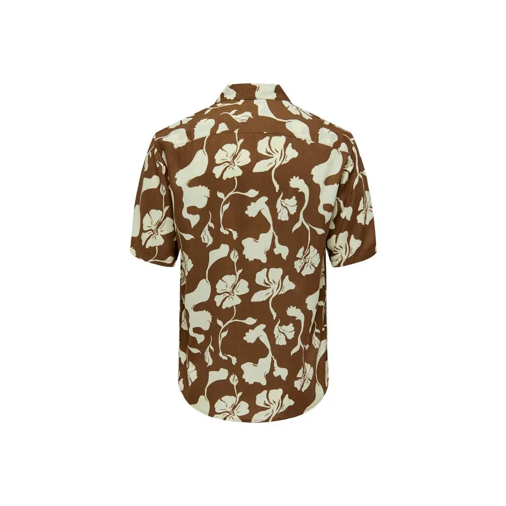 Only & Sons Brown Viscose Shortsleeve Shirt - Zeiniez