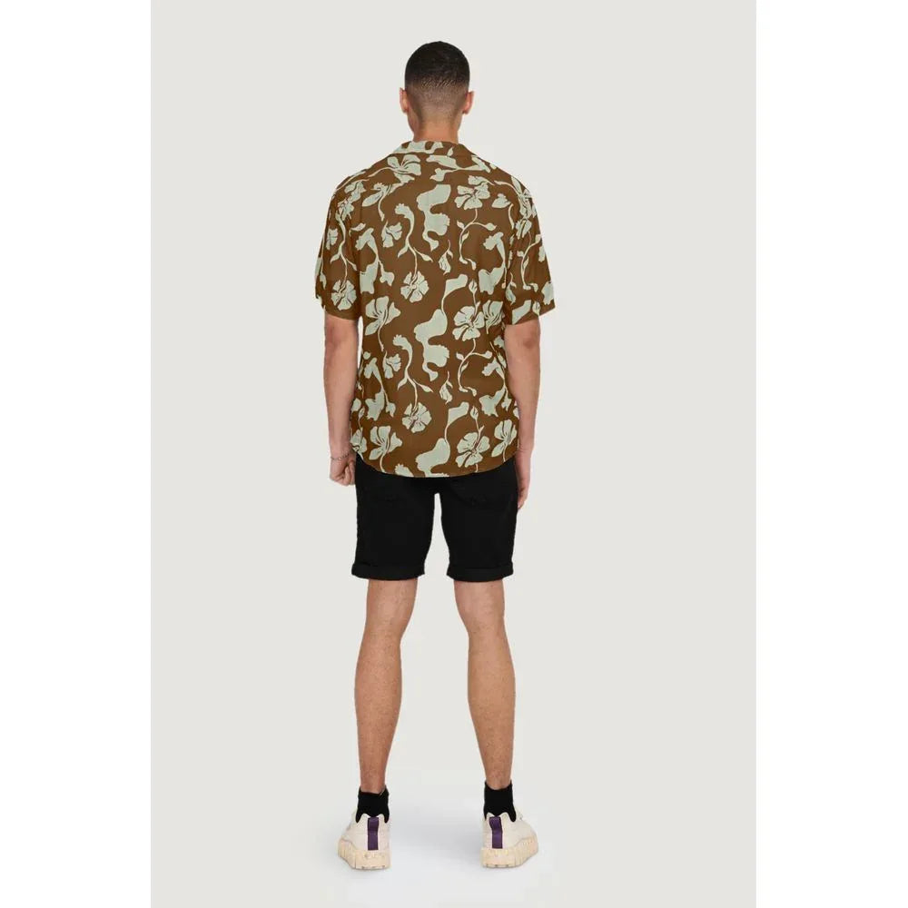 Only & Sons Brown Viscose Shortsleeve Shirt - Zeiniez