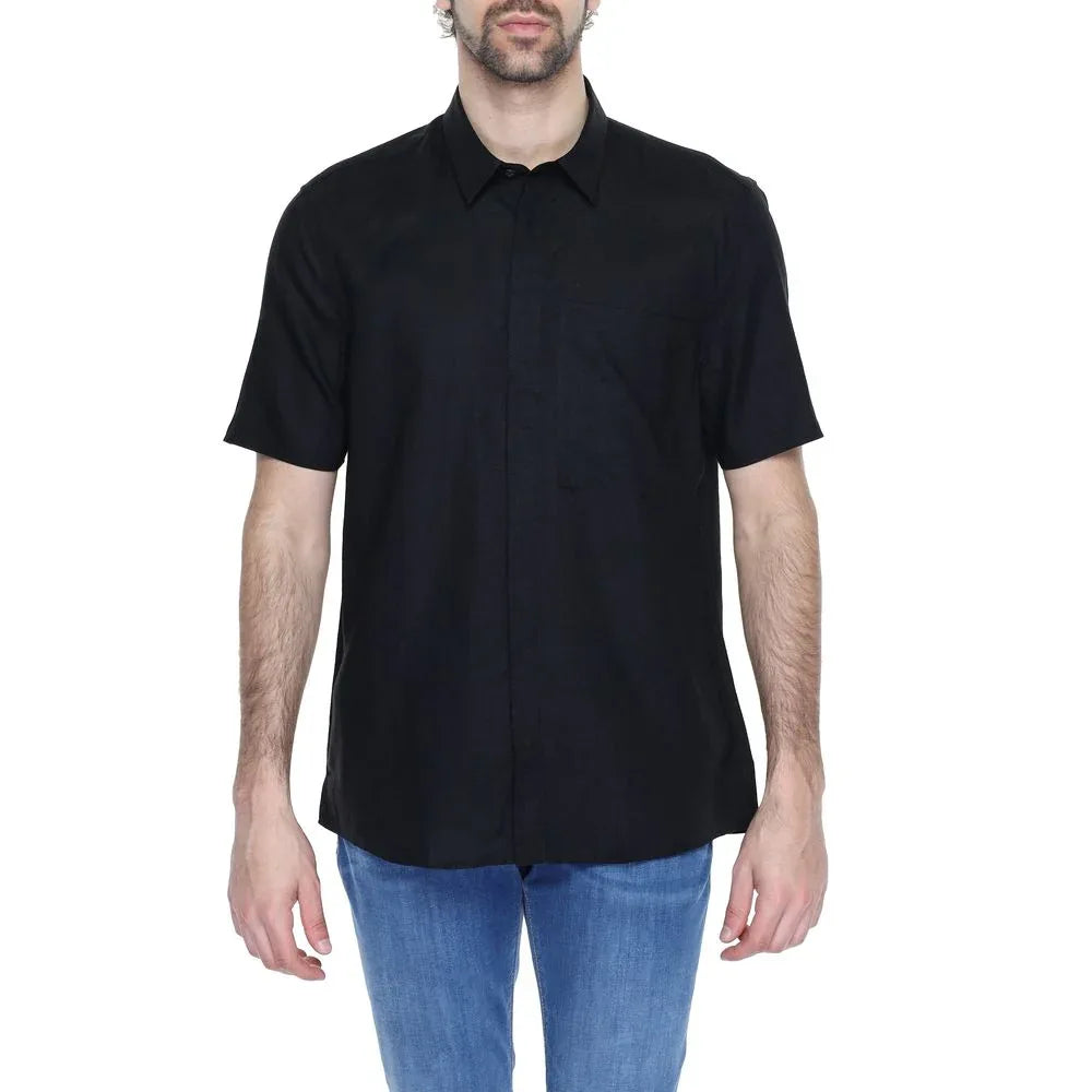 Antony Morato Black Linen Shortsleeve Shirt - Zeiniez