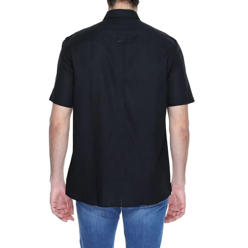 Antony Morato Black Linen Shortsleeve Shirt - Zeiniez