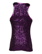 Dolce & Gabbana Purple Sequin Round Neck Sleeveless T-shirt - Zeiniez