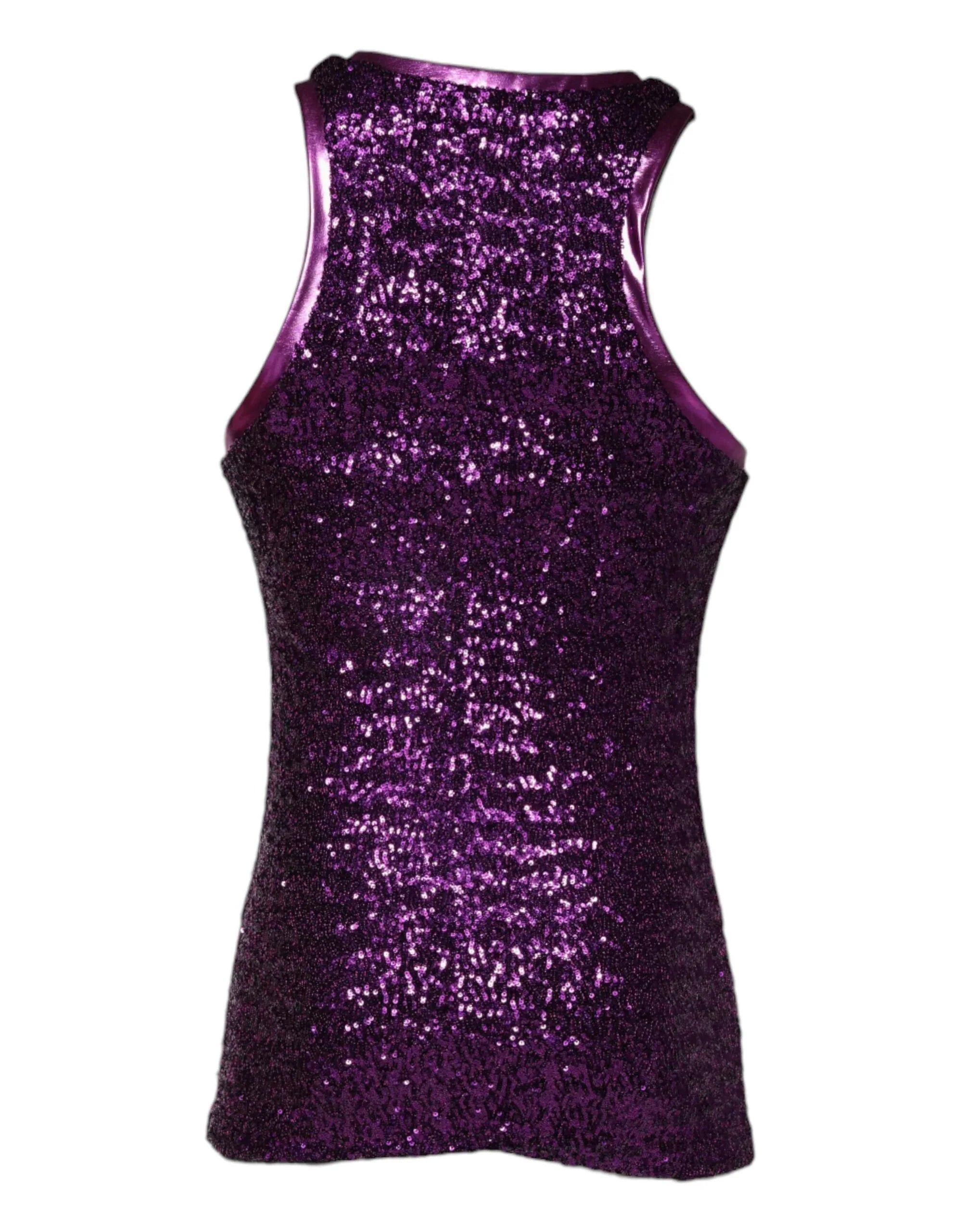 Dolce & Gabbana Purple Sequin Round Neck Sleeveless T-shirt - Zeiniez