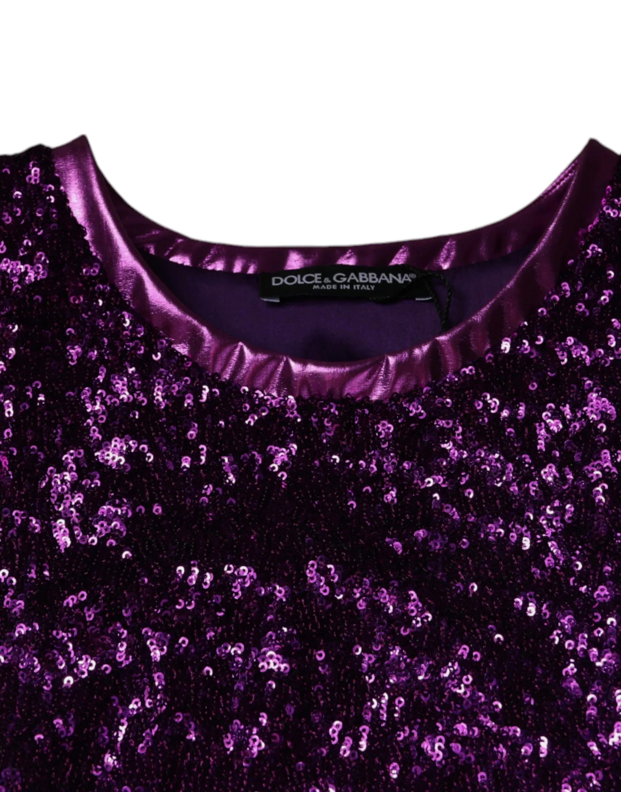 Dolce & Gabbana Purple Sequin Round Neck Sleeveless T-shirt - Zeiniez