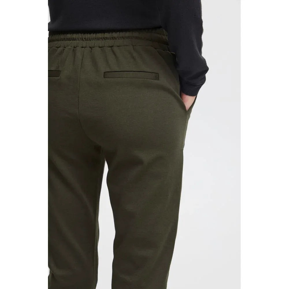 ICHI Green Polyester Casual Pants - Zeiniez