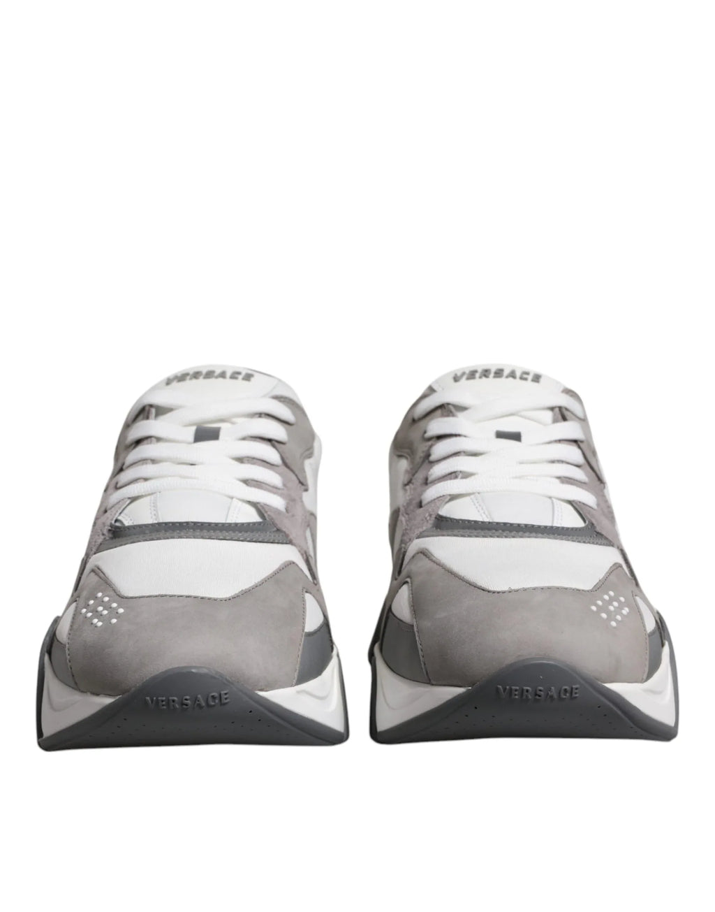 Versace Grey Leather Neoprene Chunky Low Top Squalo Sneakers Shoes - Zeiniez