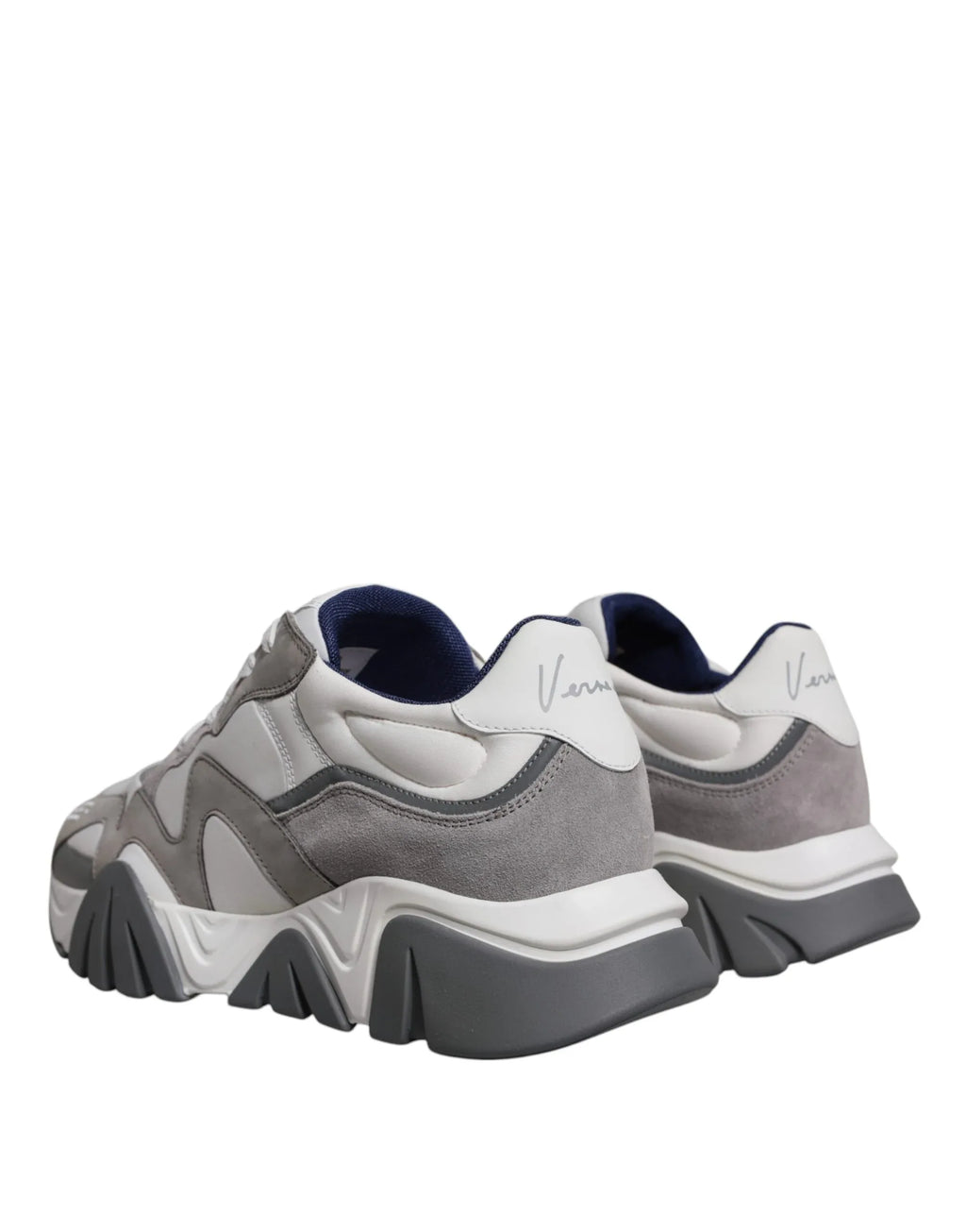 Versace Grey Leather Neoprene Chunky Low Top Squalo Sneakers Shoes - Zeiniez