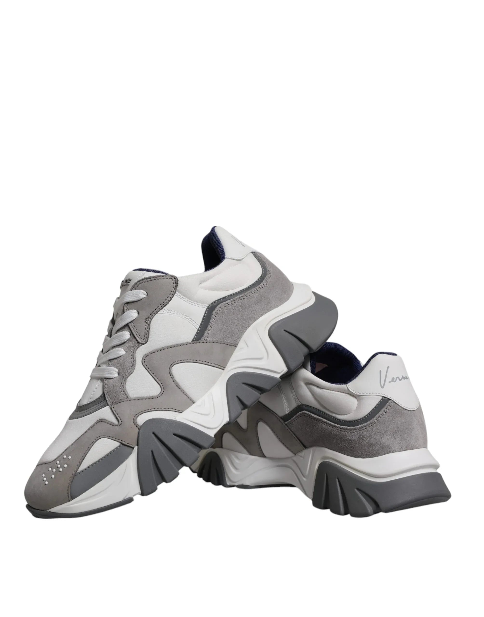 Versace Grey Leather Neoprene Chunky Low Top Squalo Sneakers Shoes - Zeiniez