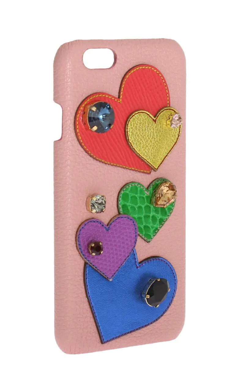 Dolce & Gabbana Pink Leather Heart Crystal Phone Case - Zeiniez
