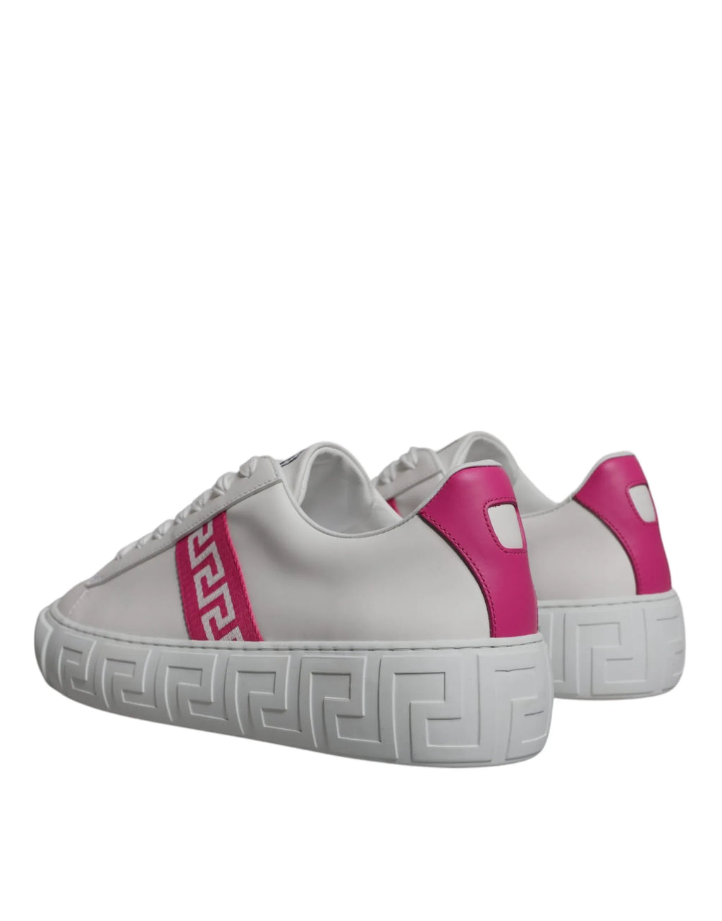 Versace White Pink Greca Print Platform Low Top Sneakers Shoes - Zeiniez