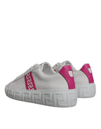 Versace White Pink Greca Print Platform Low Top Sneakers Shoes - Zeiniez