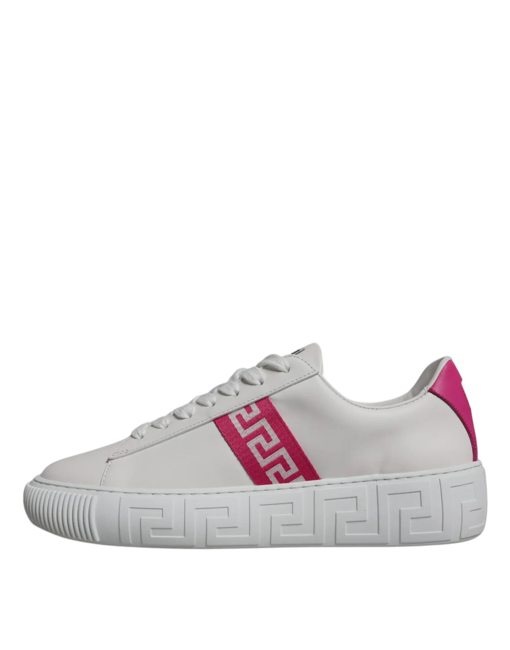Versace White Pink Greca Print Platform Low Top Sneakers Shoes - Zeiniez