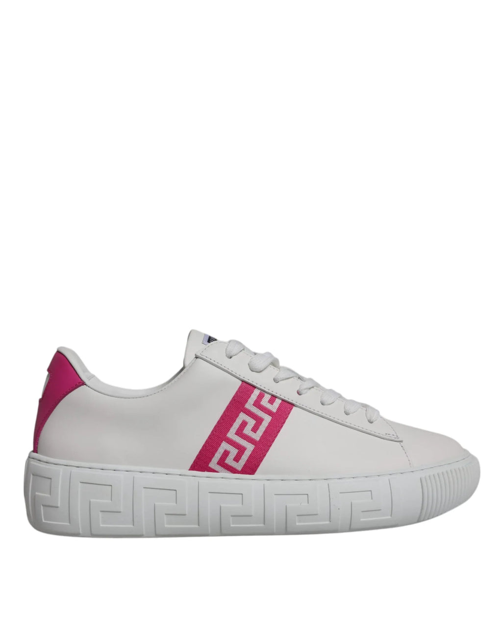 Versace White Pink Greca Print Platform Low Top Sneakers Shoes - Zeiniez