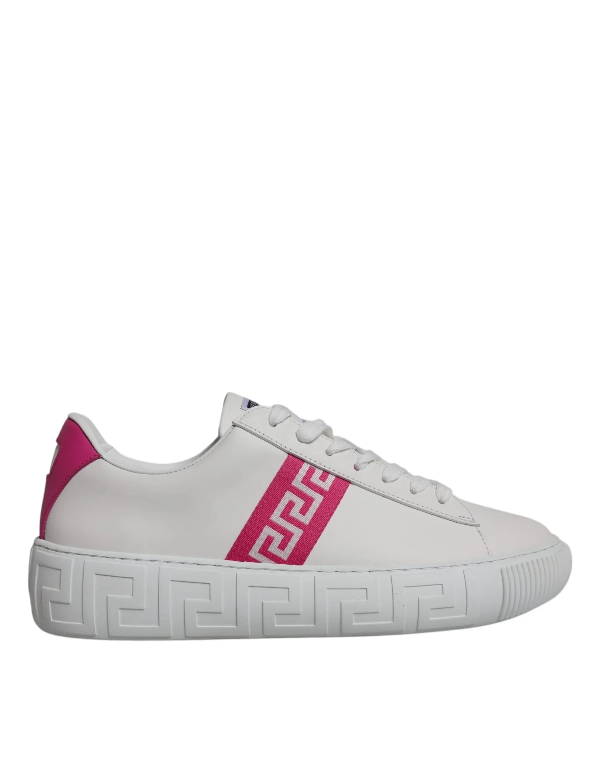 Versace White Pink Greca Print Platform Low Top Sneakers Shoes - Zeiniez