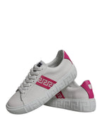 Versace White Pink Greca Print Platform Low Top Sneakers Shoes - Zeiniez