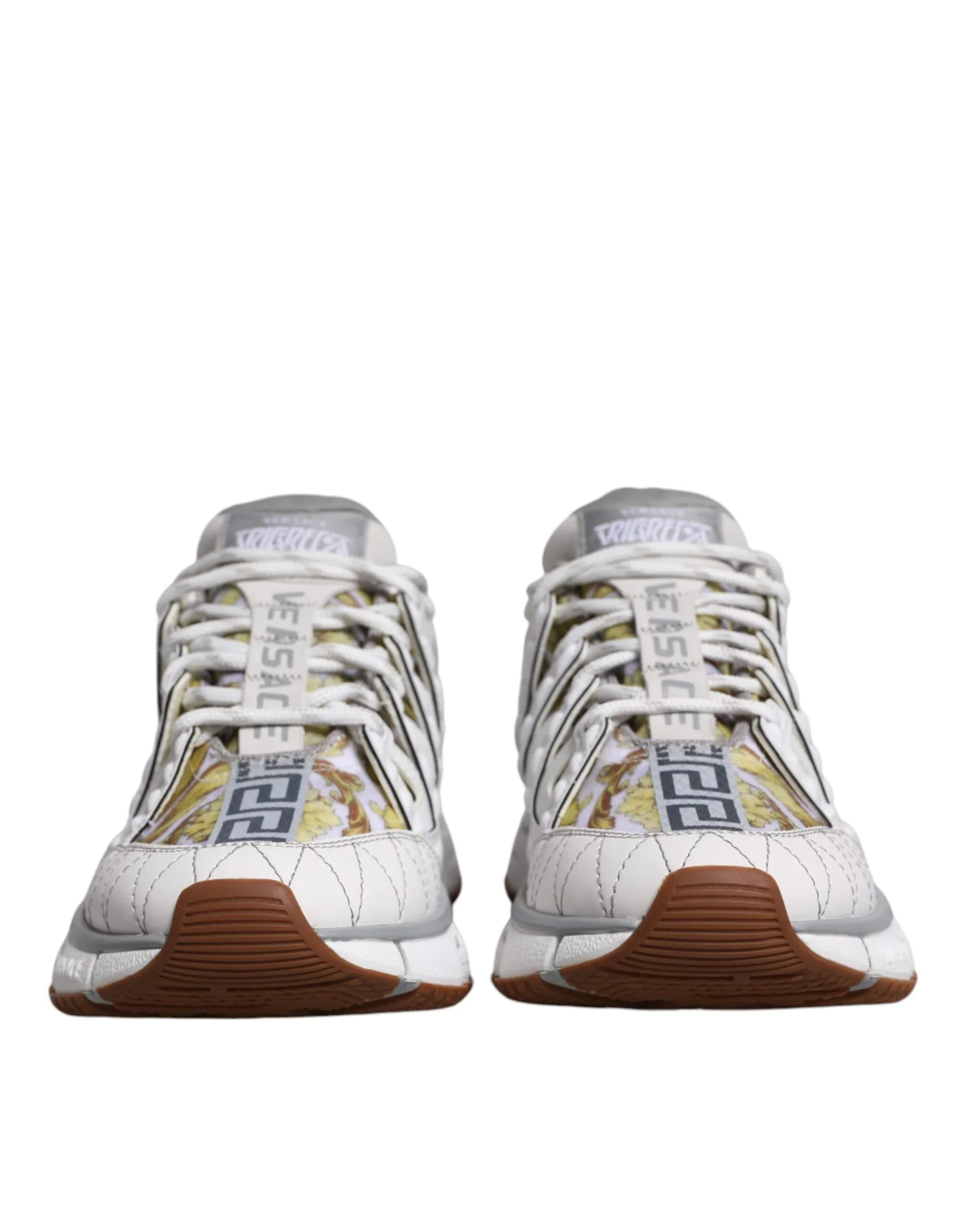 Versace White Trigreca Barocco Print Low Top Sneakers Shoes - Zeiniez