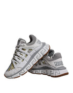 Versace White Trigreca Barocco Print Low Top Sneakers Shoes - Zeiniez