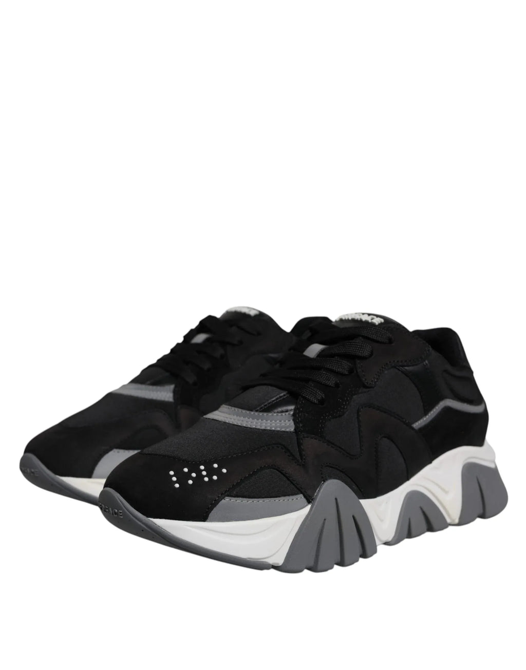 Versace Black Leather Neoprene Chunky Low Top Sneakers Squalo Shoes - Zeiniez