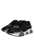Versace Black Leather Neoprene Chunky Low Top Sneakers Squalo Shoes - Zeiniez