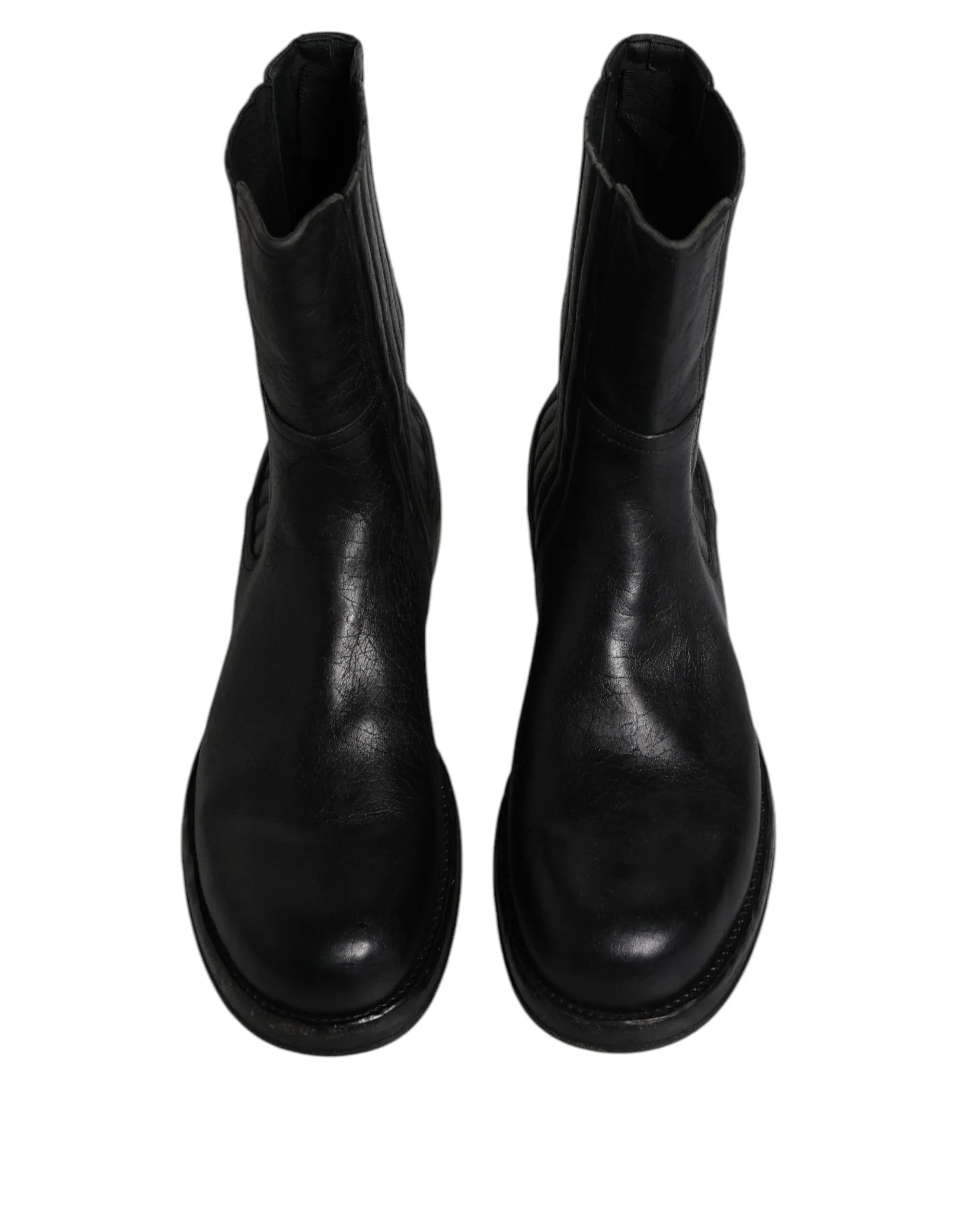 Dolce & Gabbana Black Horse Leather Mid Calf Boots Shoes - Zeiniez
