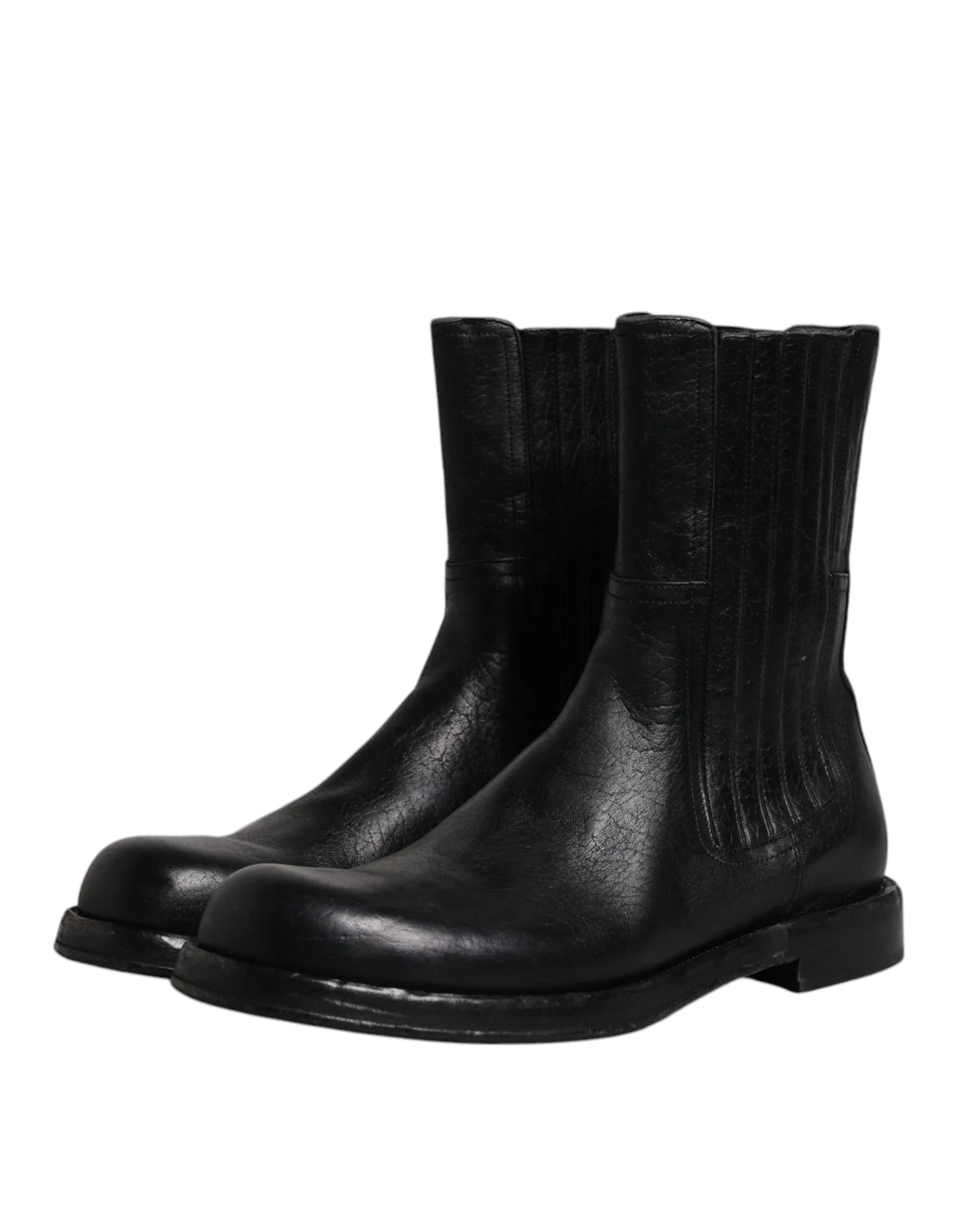 Dolce & Gabbana Black Horse Leather Mid Calf Boots Shoes - Zeiniez