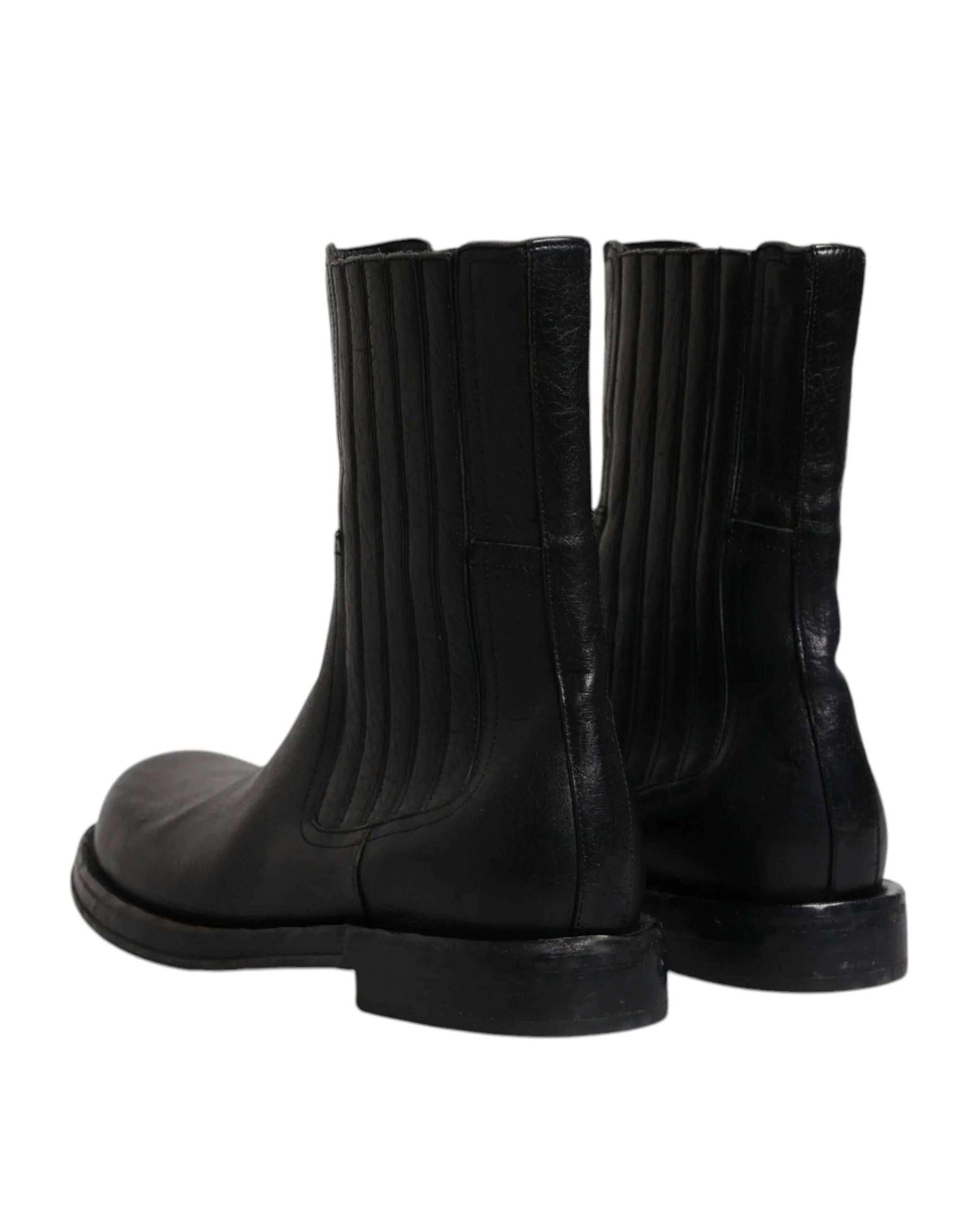 Dolce & Gabbana Black Horse Leather Mid Calf Boots Shoes - Zeiniez