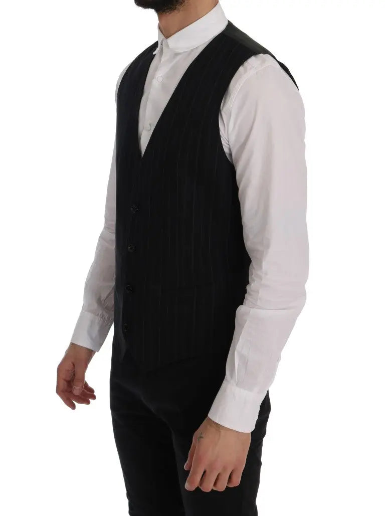 Dolce & Gabbana Black STAFF Cotton Striped Vest - Zeiniez