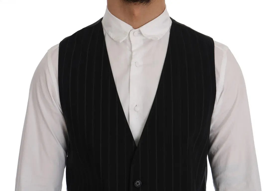Dolce & Gabbana Black STAFF Cotton Striped Vest - Zeiniez