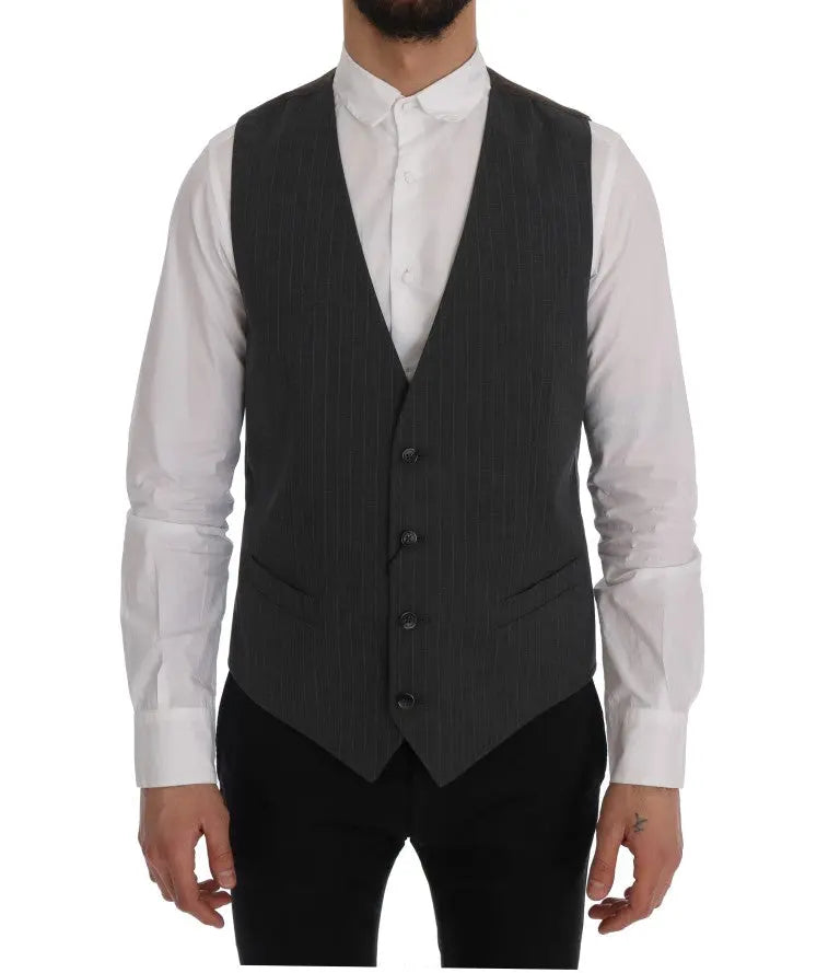 Dolce & Gabbana Gray STAFF Cotton Striped Vest - Zeiniez
