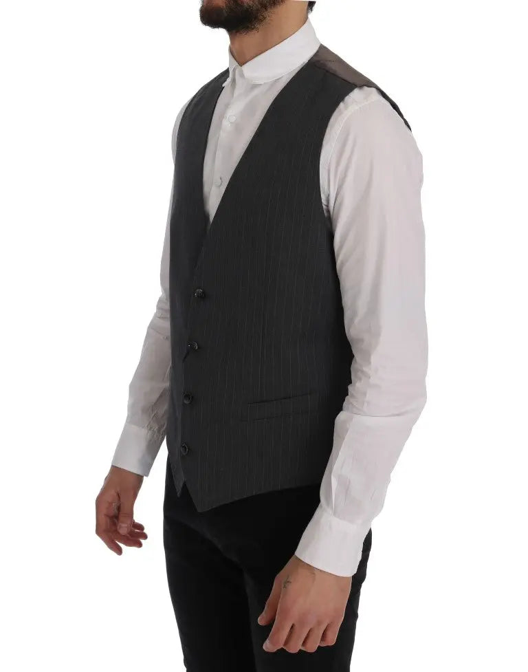 Dolce & Gabbana Gray STAFF Cotton Striped Vest - Zeiniez