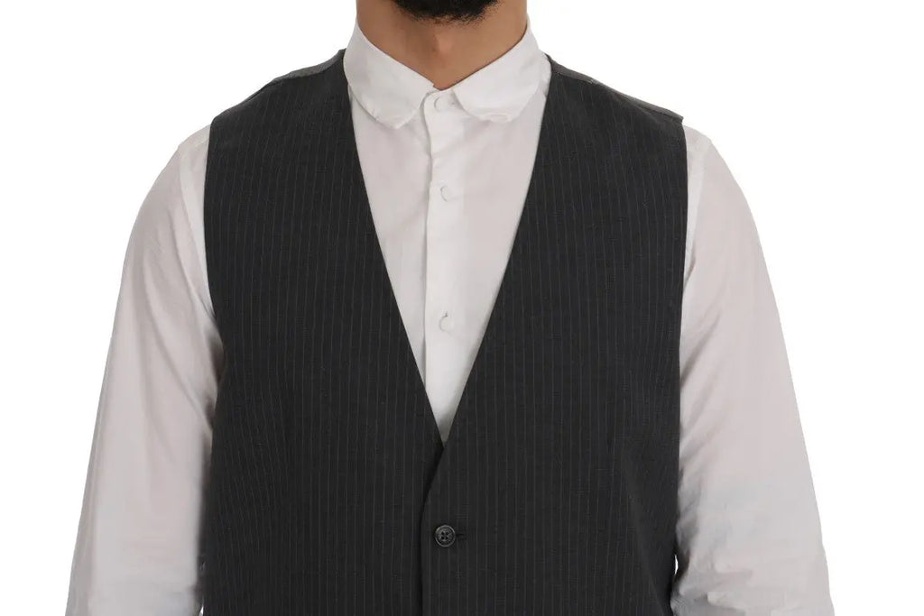 Dolce & Gabbana Gray STAFF Cotton Striped Vest - Zeiniez
