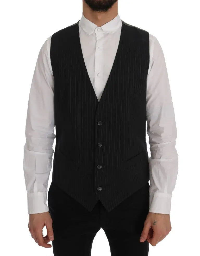 Dolce & Gabbana Gray STAFF Cotton Striped Vest - Zeiniez