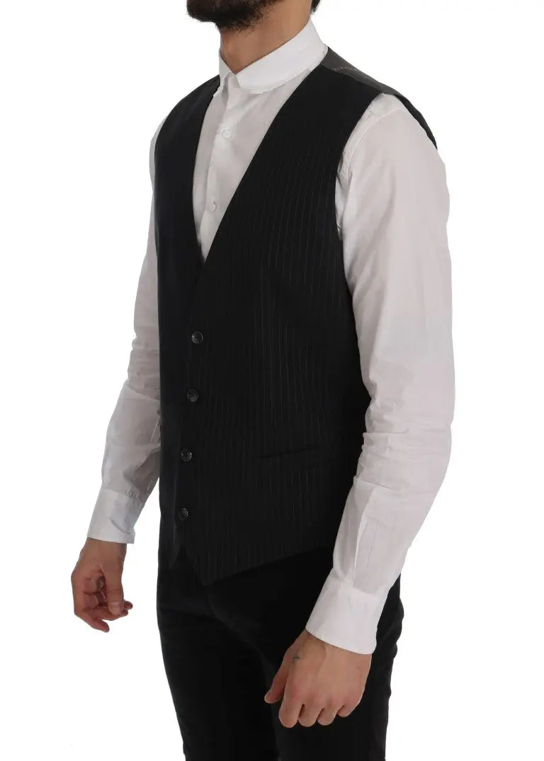 Dolce & Gabbana Gray STAFF Cotton Striped Vest - Zeiniez