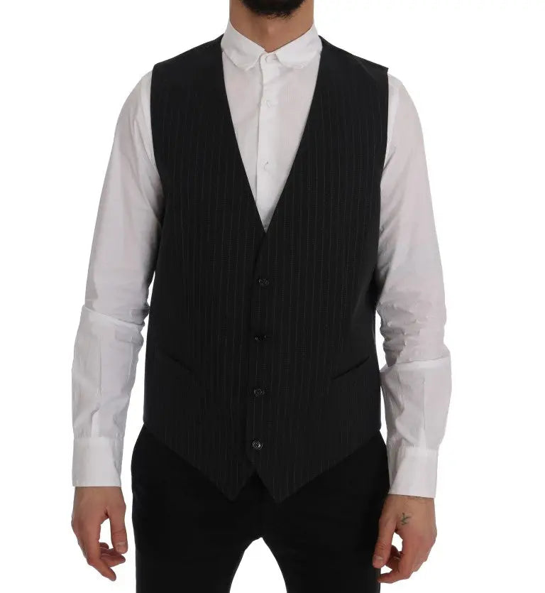 Dolce & Gabbana Gray STAFF Cotton Striped Vest - Zeiniez