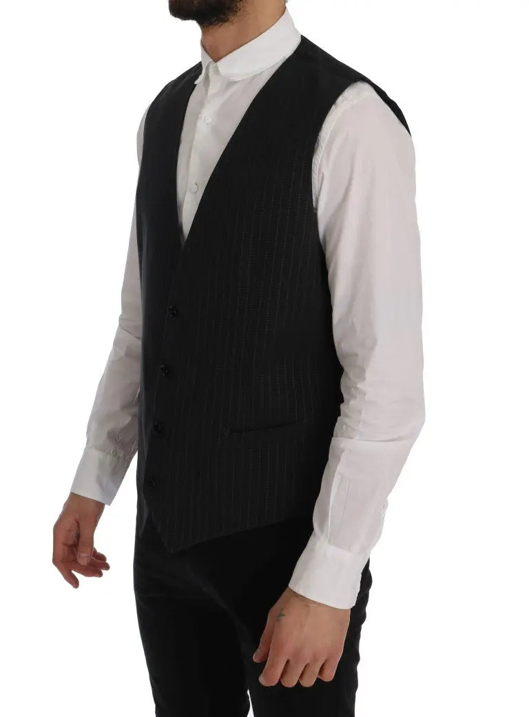 Dolce & Gabbana Gray STAFF Cotton Striped Vest - Zeiniez