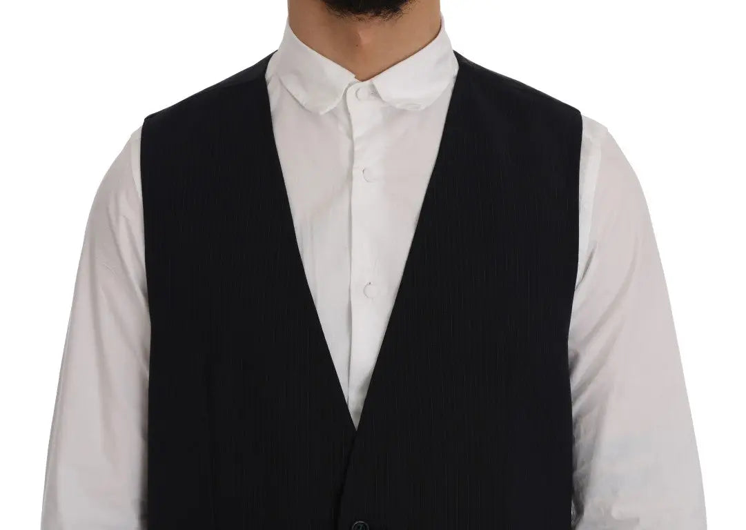 Dolce & Gabbana Black STAFF Wool Striped Vest - Zeiniez