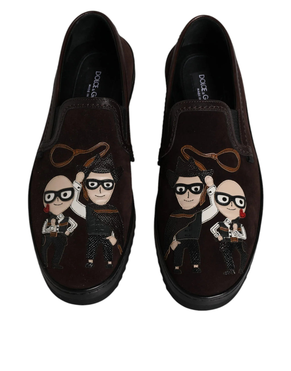 Dolce & Gabbana Brown Suede DG Family Slip On Flats Shoes - Zeiniez