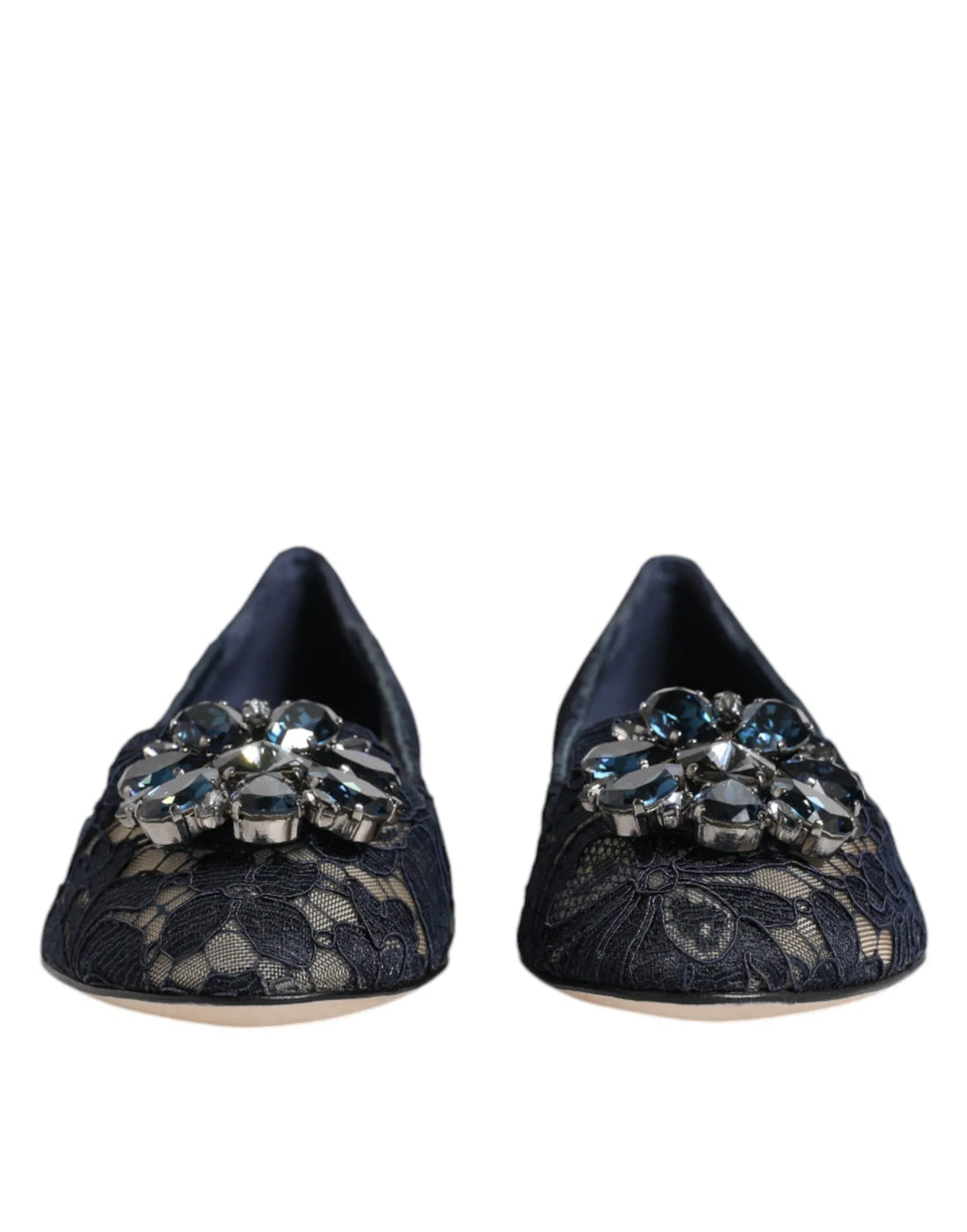 Dolce & Gabbana Blue Taormina Lace Crystals Flats Shoes - Zeiniez