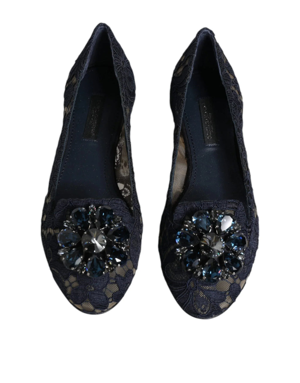 Dolce & Gabbana Blue Taormina Lace Crystals Flats Shoes - Zeiniez
